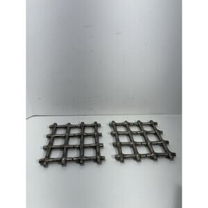 Set 2 Vintage Silver Plated Bamboo Trivet Leonard Expandable Made in Italy MCM
